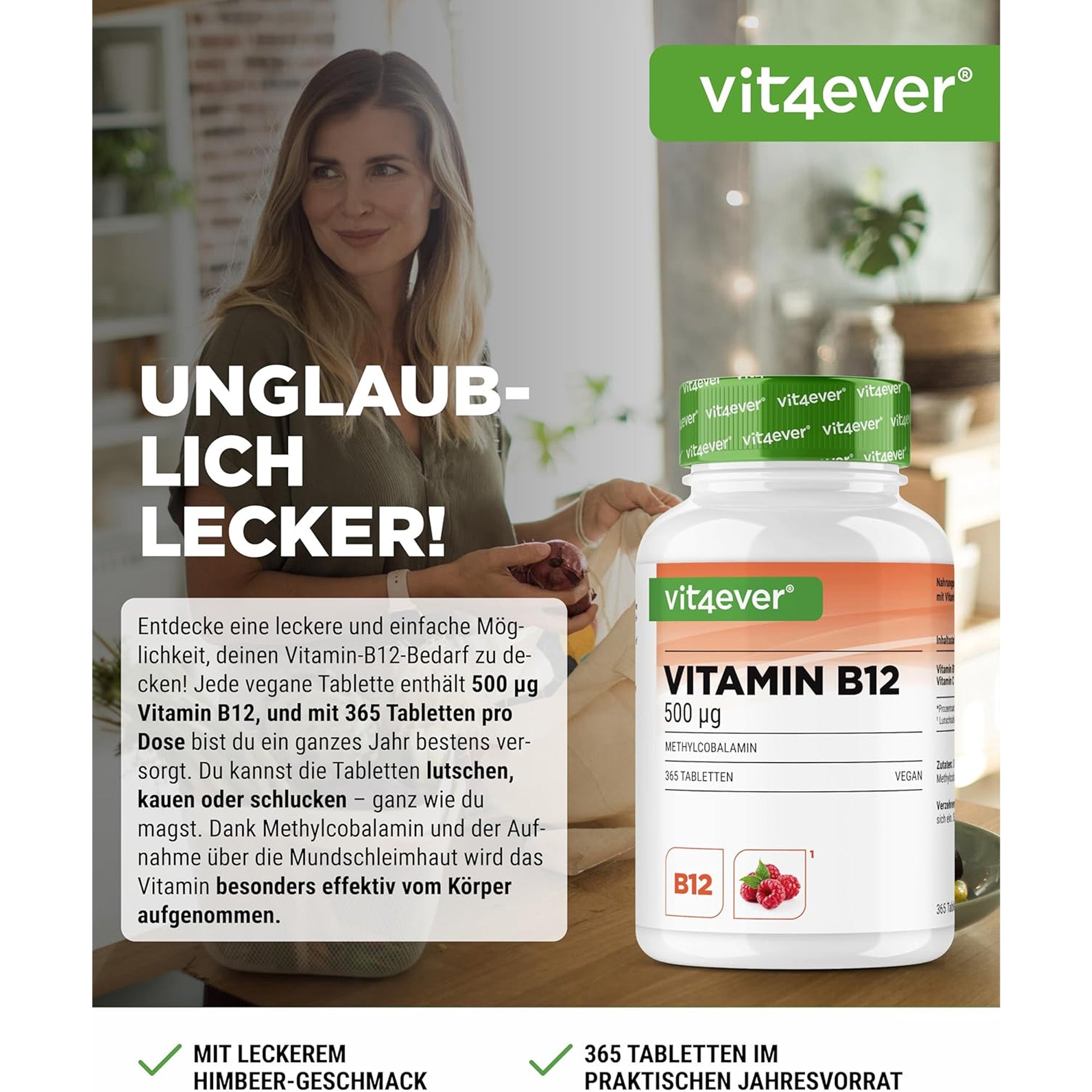 Vitamin B12 500 µg (Methylcobalamin) | 365 Lutschtabletten | Vit4ever