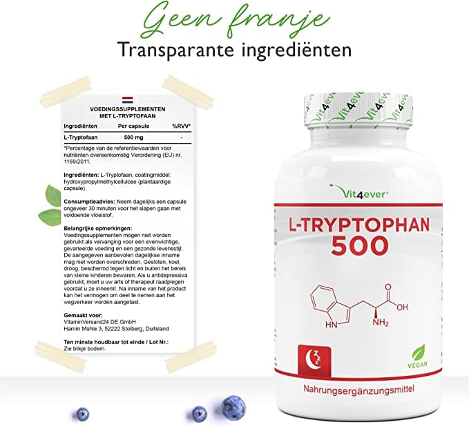Vit4ever L-Tryptophan (L-Tryptophan) 500 mg | 365 Kapseln | Vit4ever