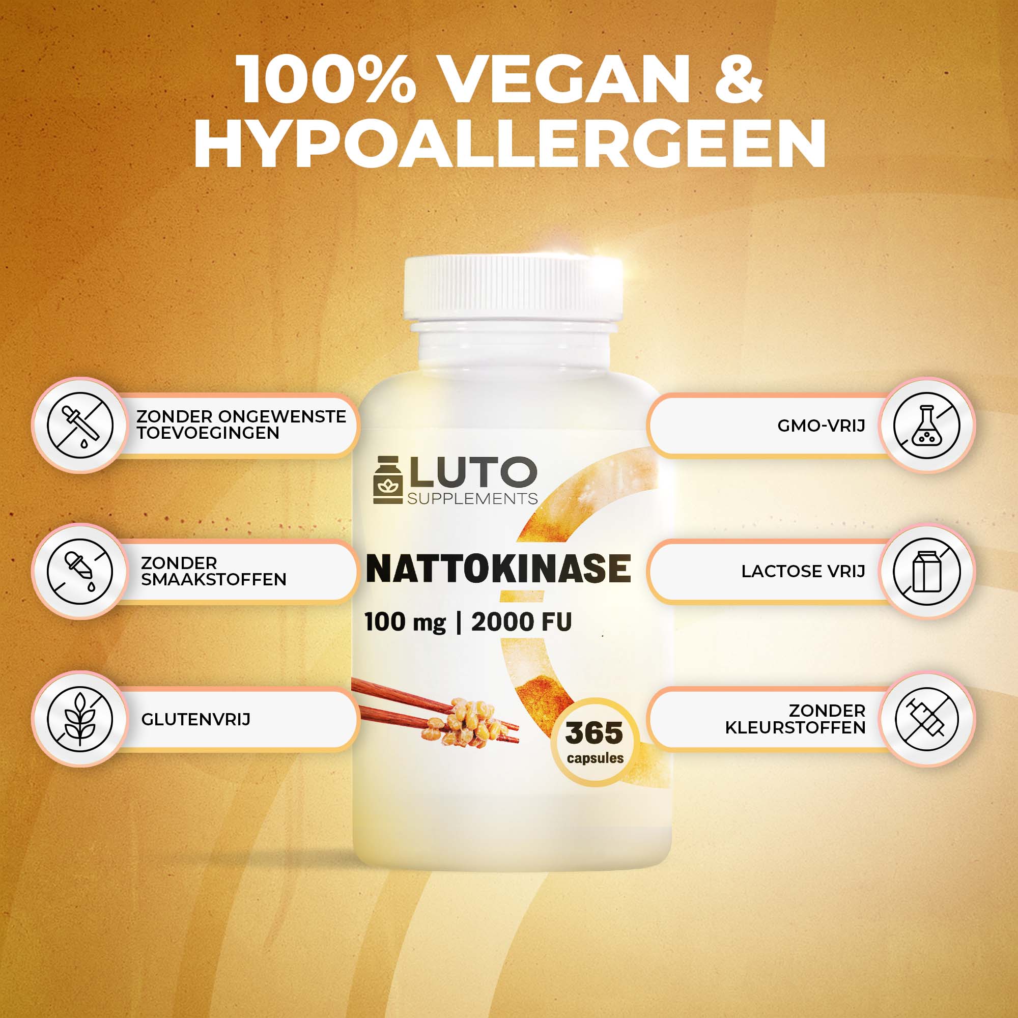 Nattokinase 100 mg 20.000 FU/g | 365 Kapseln | LUTO Supplements