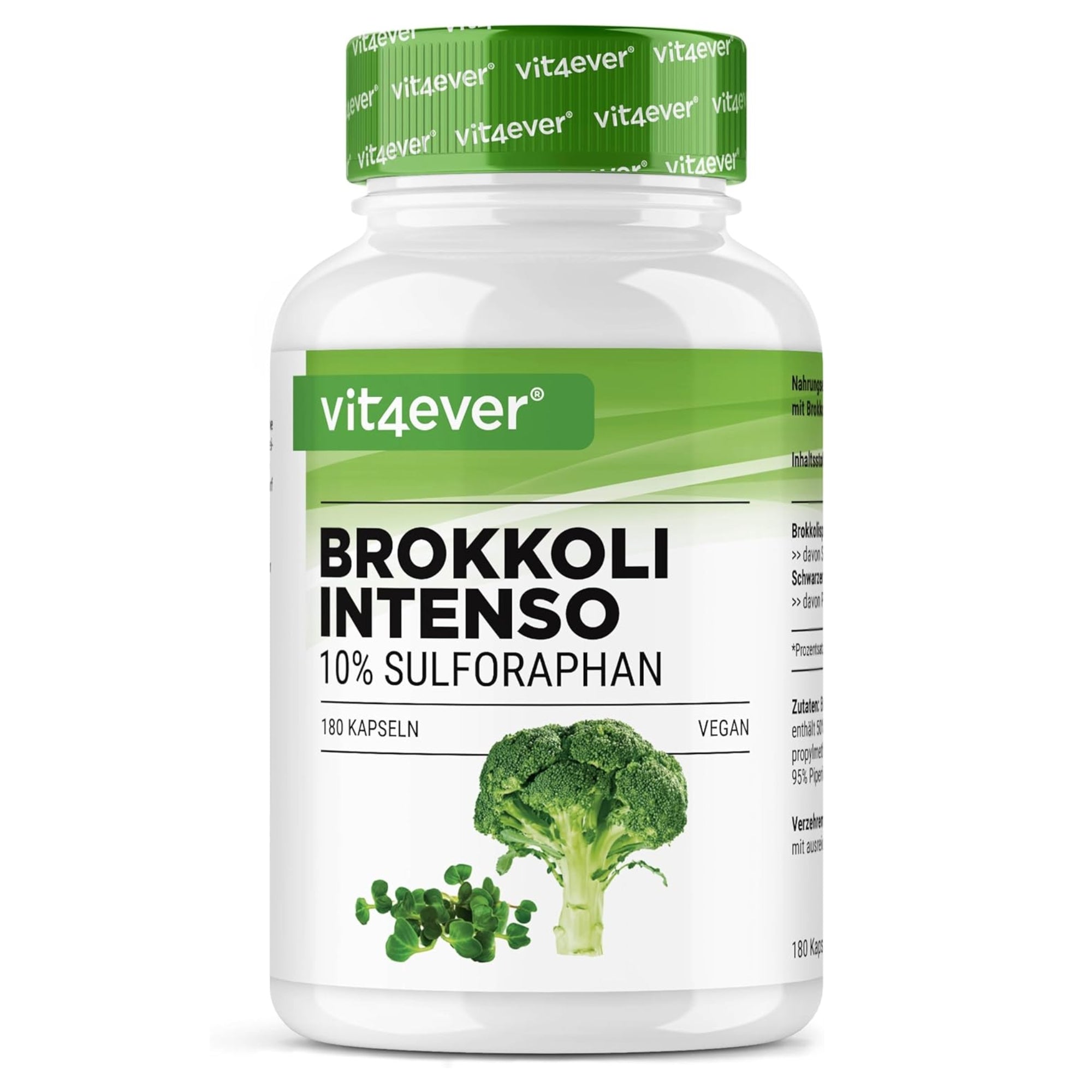 Brokkoli Intenso (Brokkolisprossenextrakt + Piperin) 1200 mg | 180 Kapseln | Vit4ever