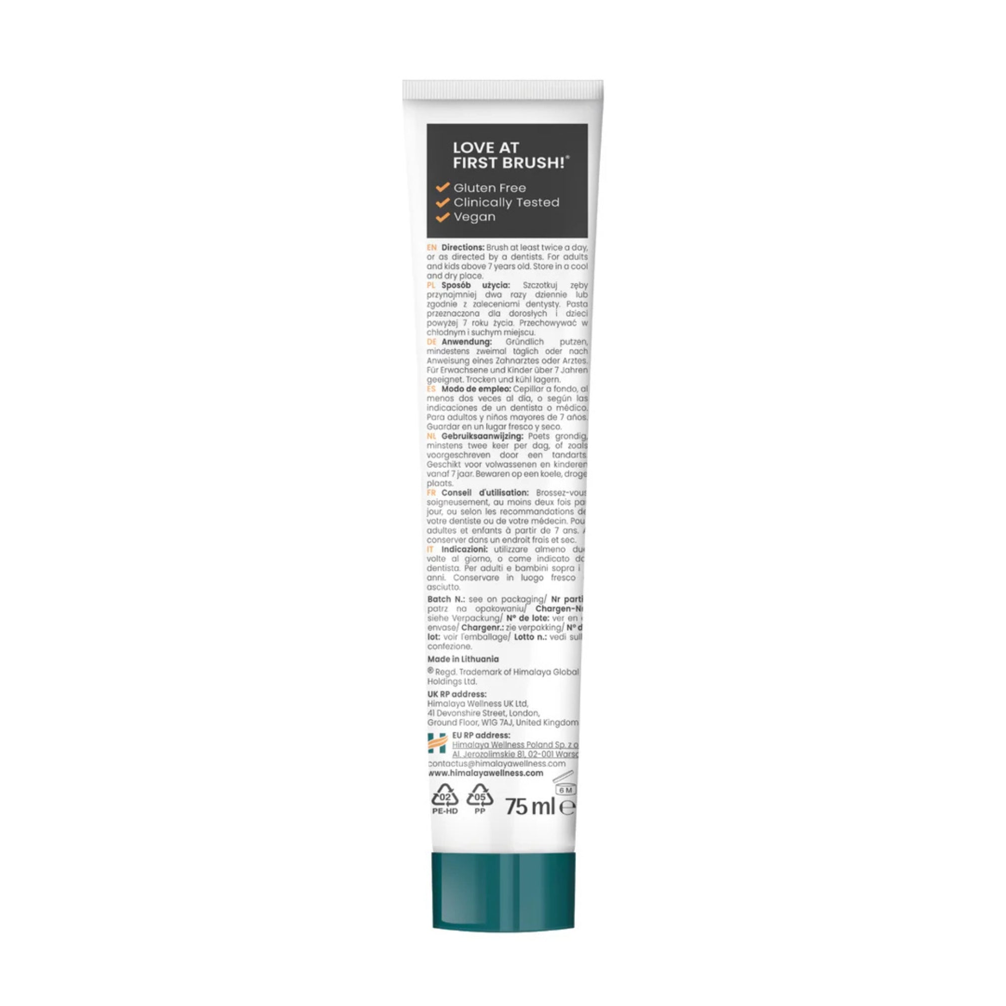 Himalaya Botanique Whitening Antiplaque Zahnpasta mit Aktivkohle und Schwarzkümmelöl | 75 ml | Himalaya