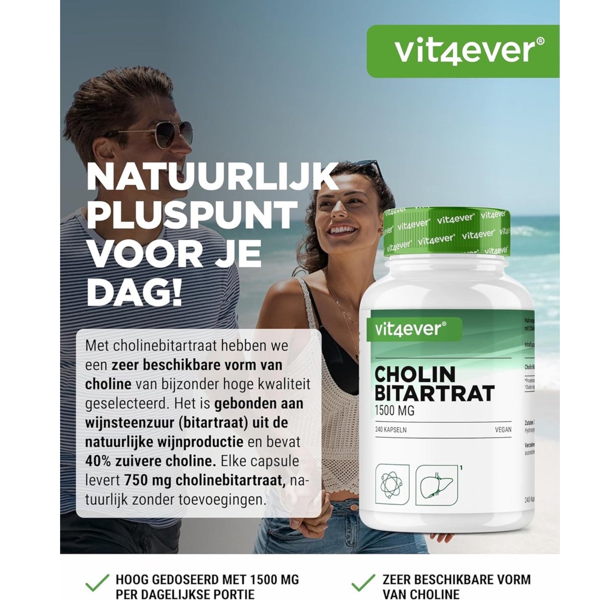 Cholinbitartrat 750 mg | 240 Kapseln | Vit4ever 