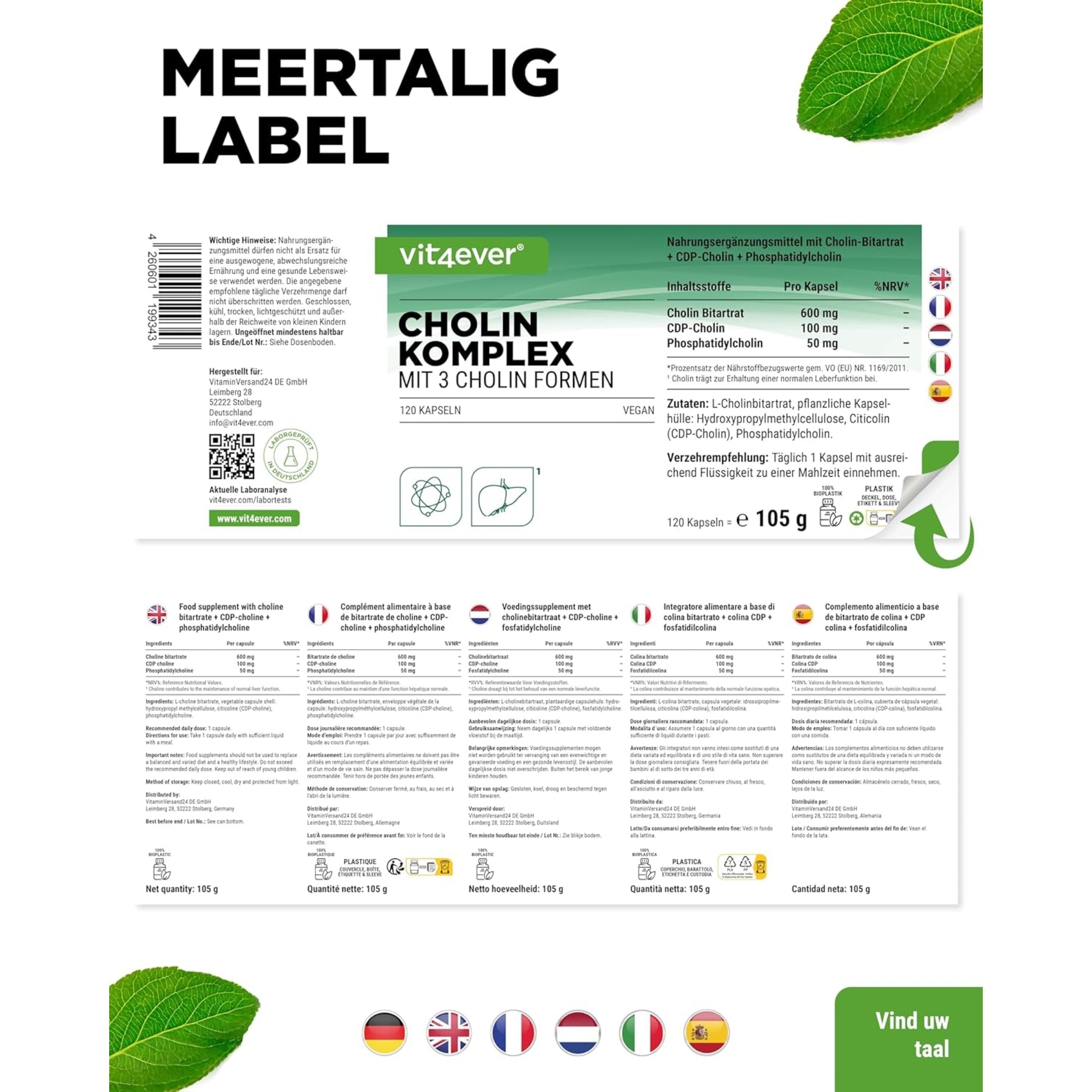 Cholin-Komplex in 3 Formen | 120 Kapseln | Vit4ever