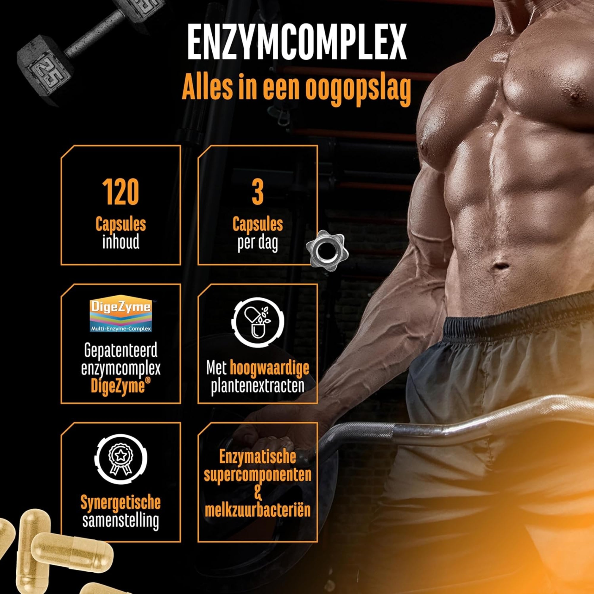 Enzymkomplex (DigeZyme®, Probiotika &amp; Pflanzenextrakte) | 120 Kapseln | German Elite Nutrition