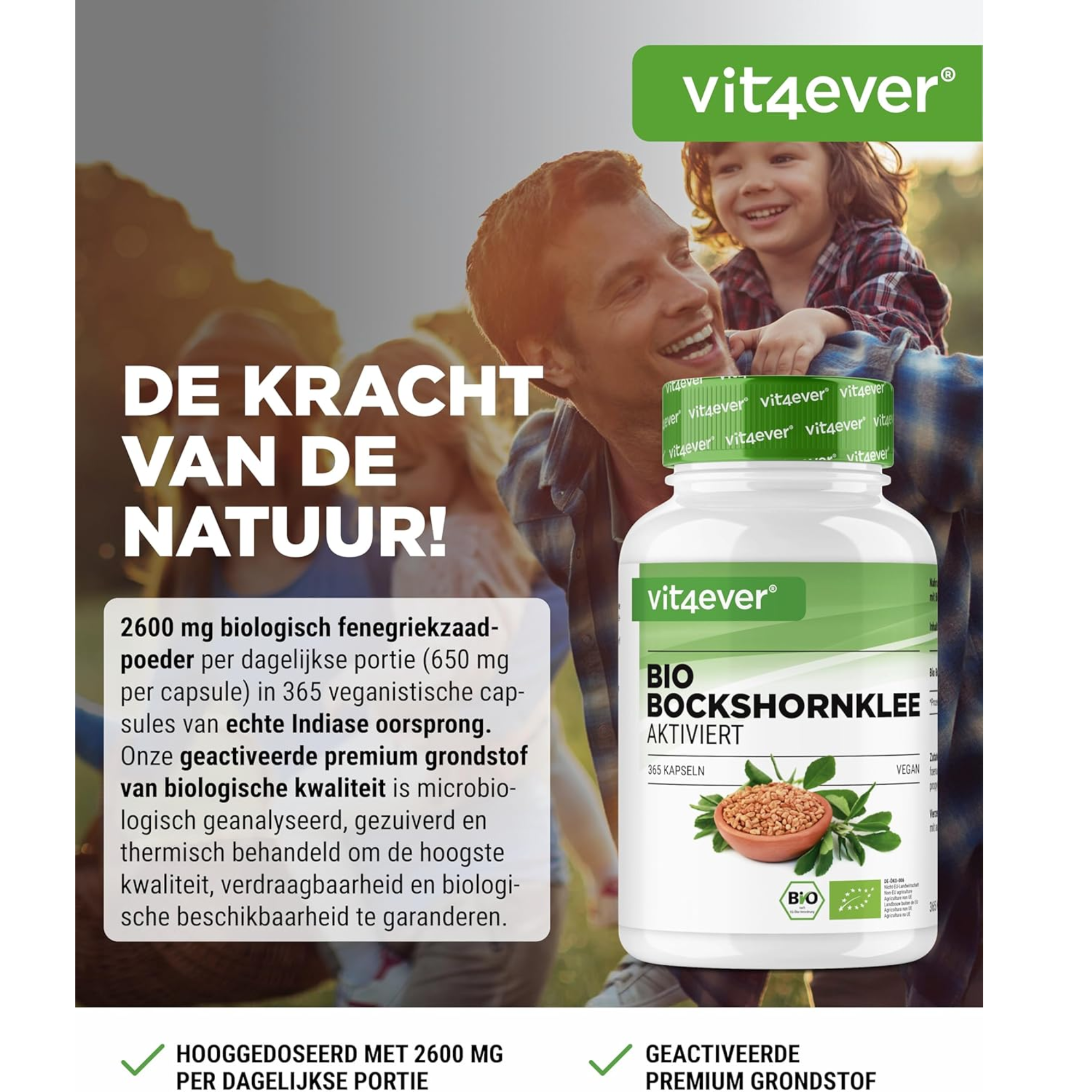 Bio-Bockshornklee 2600 mg | 365 Kapseln | Vit4ever 