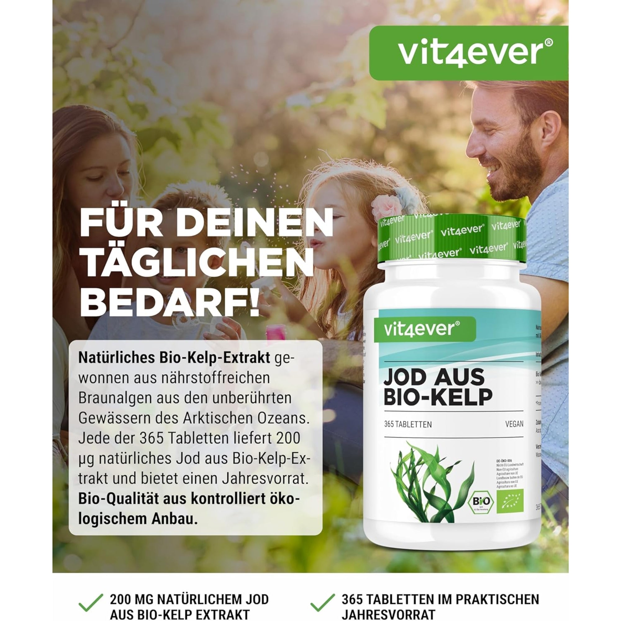 Jod aus Bio-Kelp 200 µg | 365 Tabletten | Vit4ever