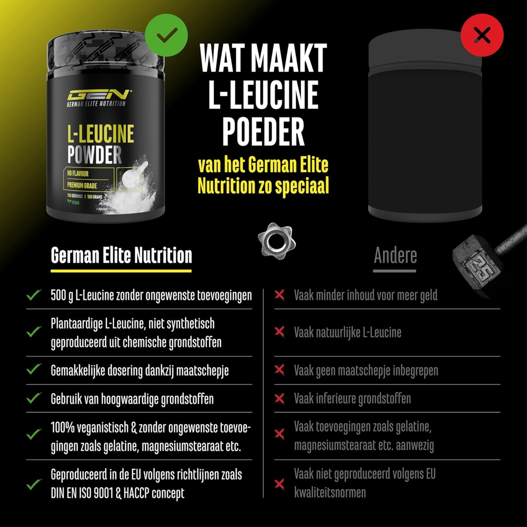 L-Leucin-Pulver 5000 mg | 500 g | German Elite Nutrition