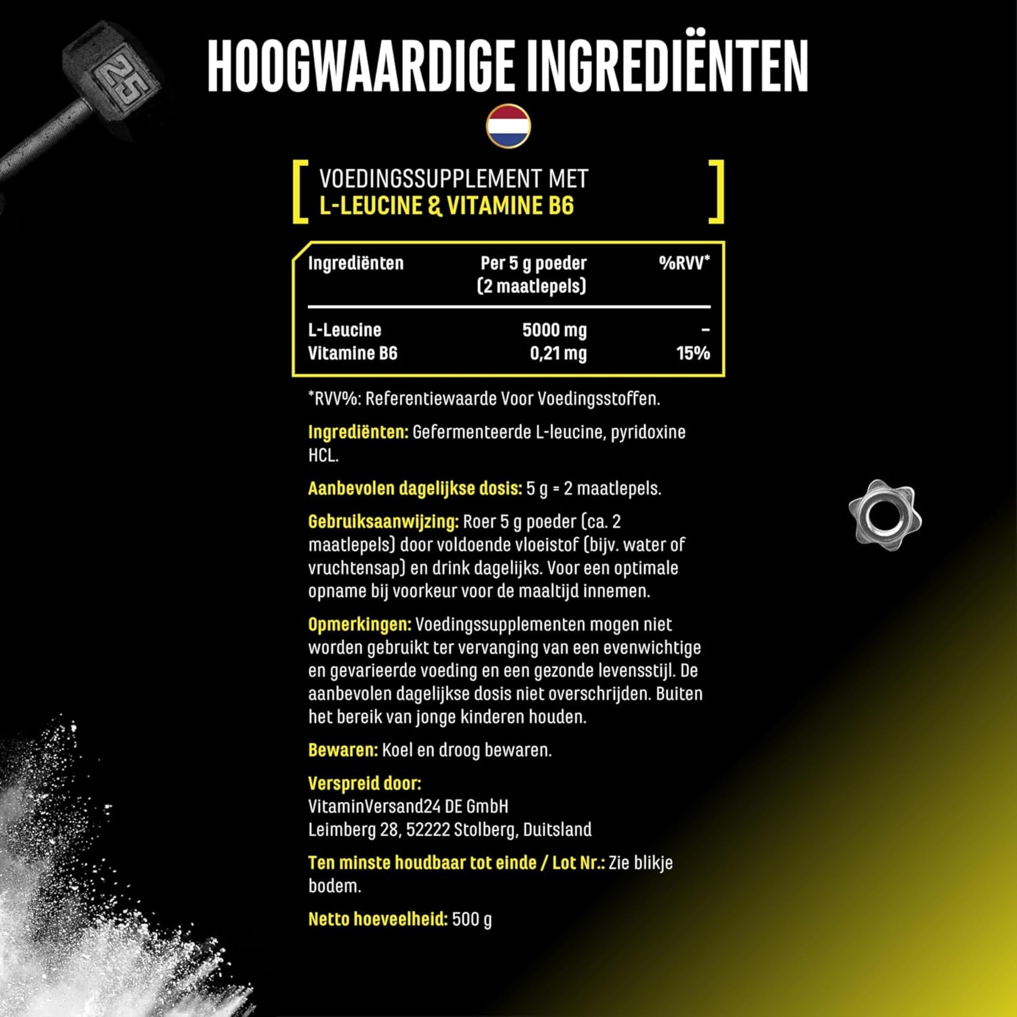 L-Leucin-Pulver 5000 mg | 500 g | German Elite Nutrition