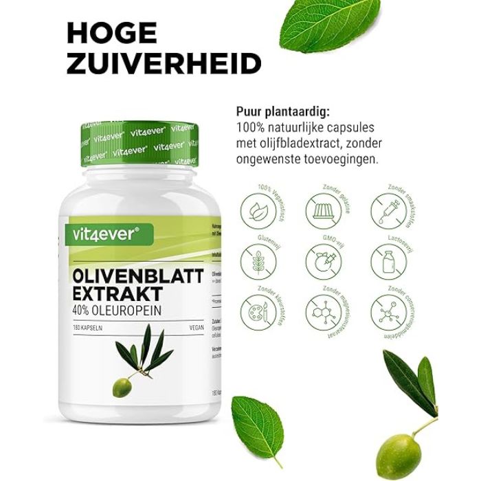 Olivenblattextrakt (40 % Oleuropein) 650 mg | 180 Kapseln | Vit4ever