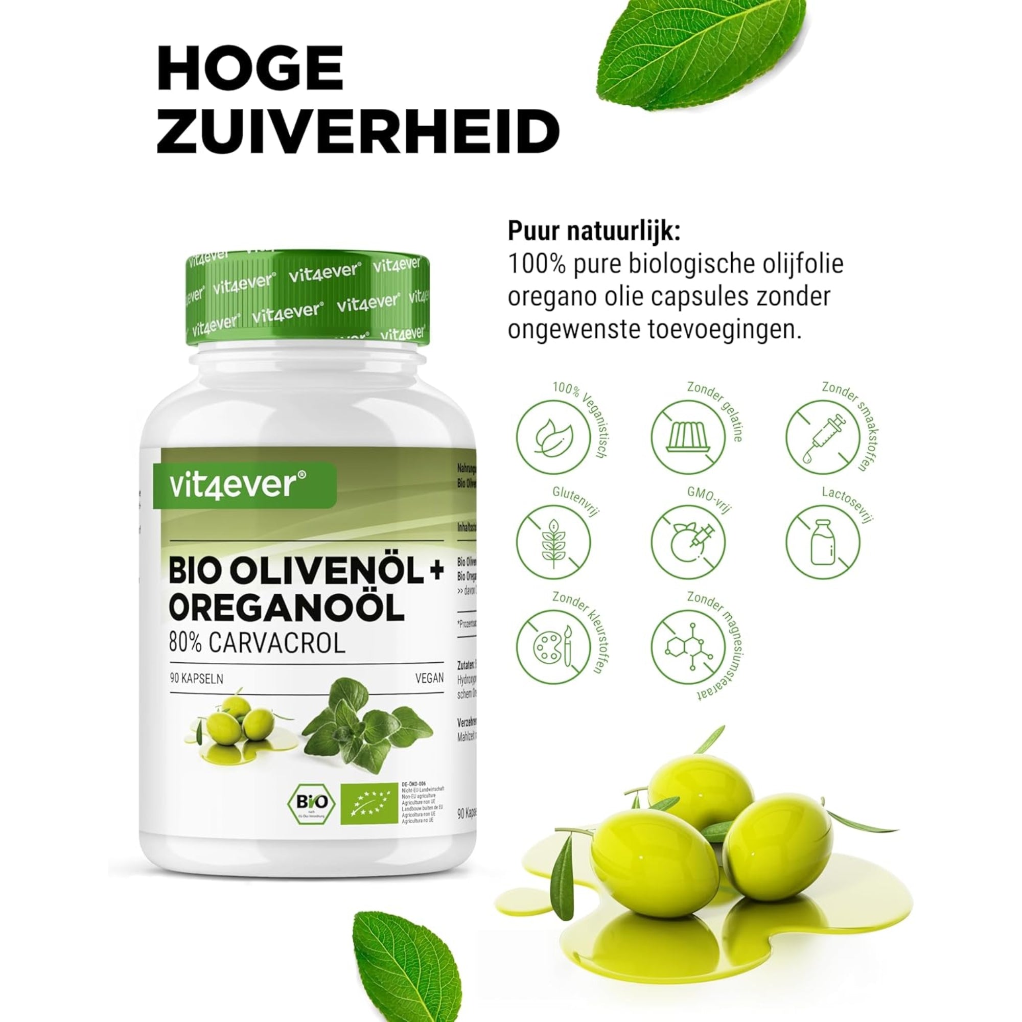 Bio-Olivenöl + Oreganoöl (Carvacrol 80 mg) | 90 Kapseln | Vit4ever