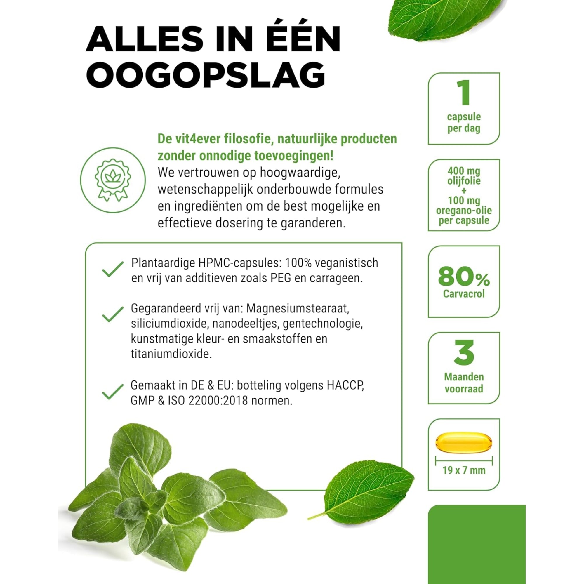 Bio-Olivenöl + Oreganoöl (Carvacrol 80 mg) | 90 Kapseln | Vit4ever