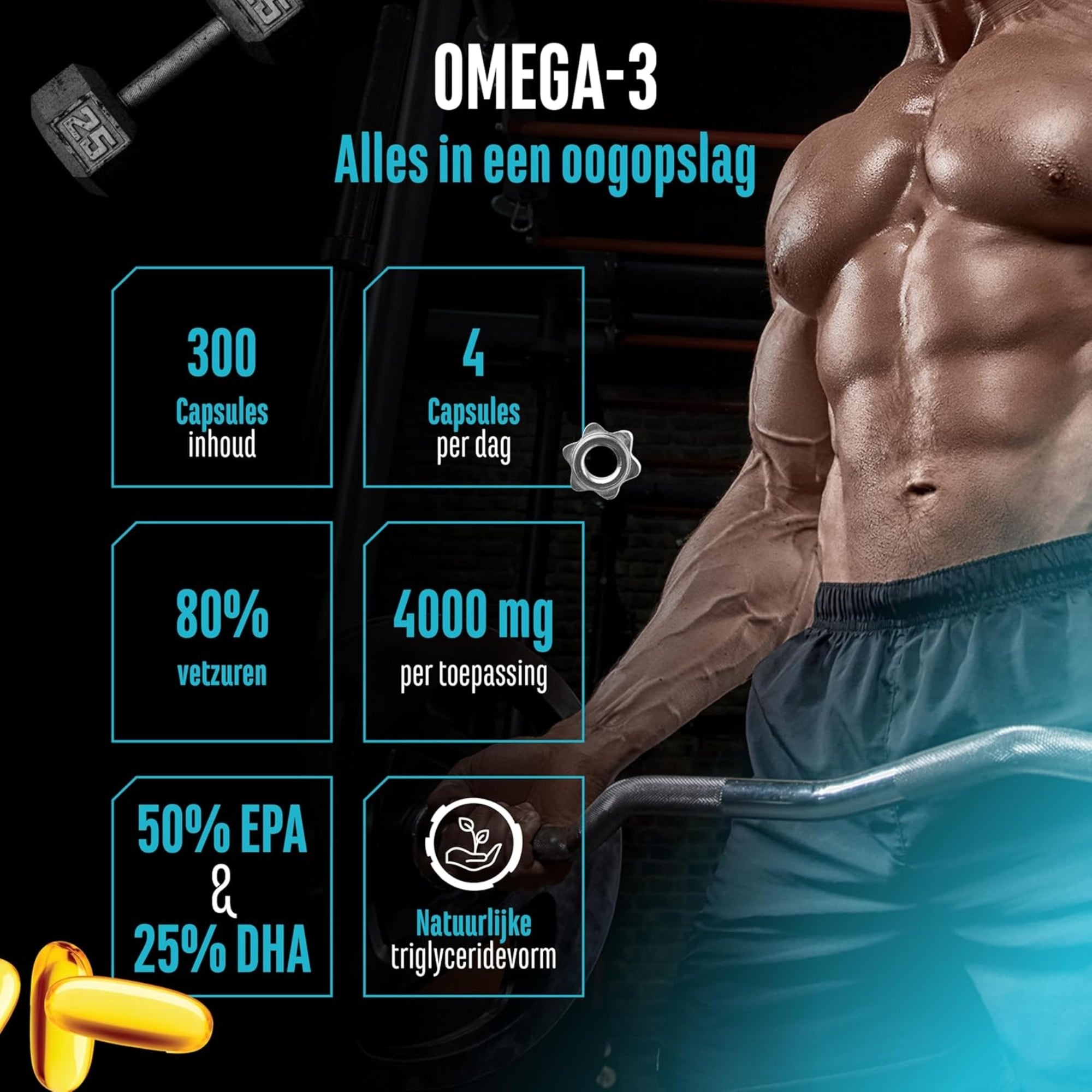 Omega-3 Ultra Caps (EPA &amp; DHA in Triglyceridform) 4000 mg | 300 Weichkapseln | German Elite Nutrition