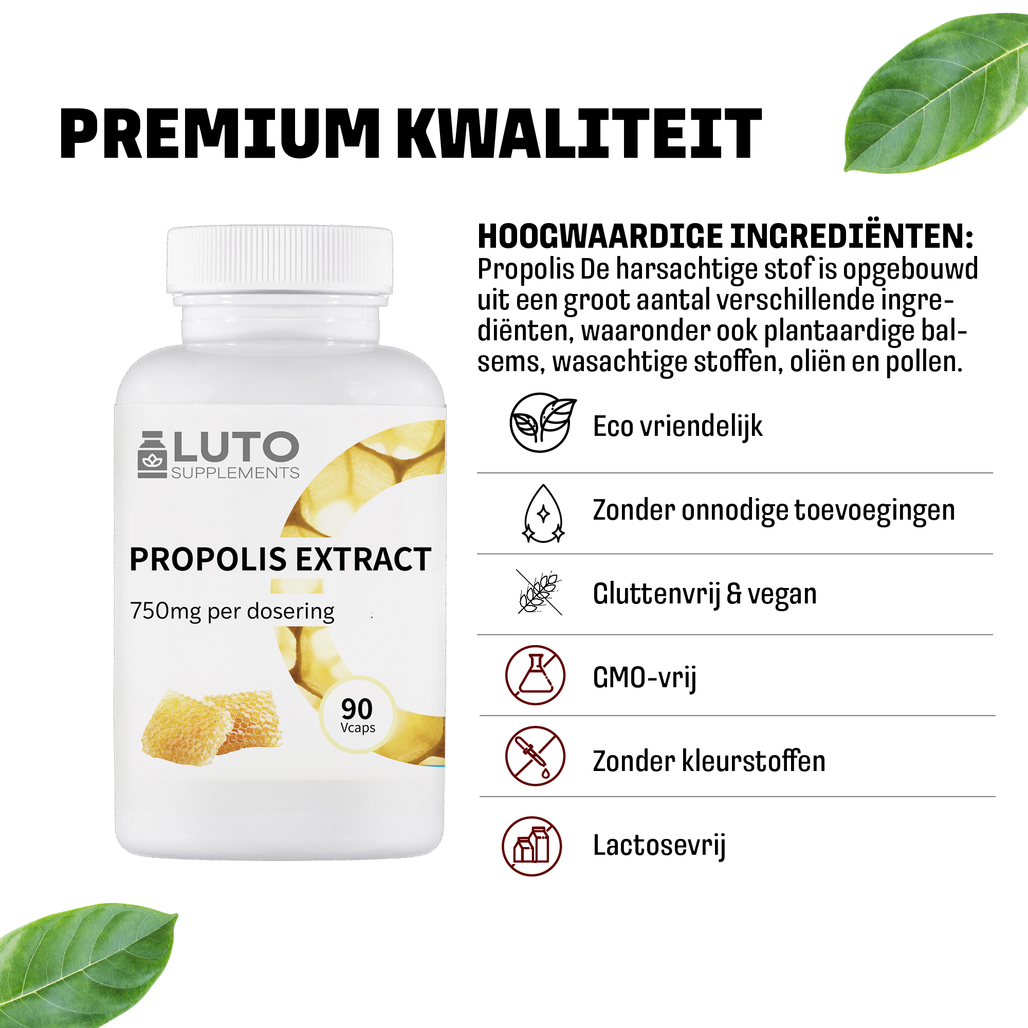 Propolis Extract 750 mg | 90 Capsules | LUTO Supplements