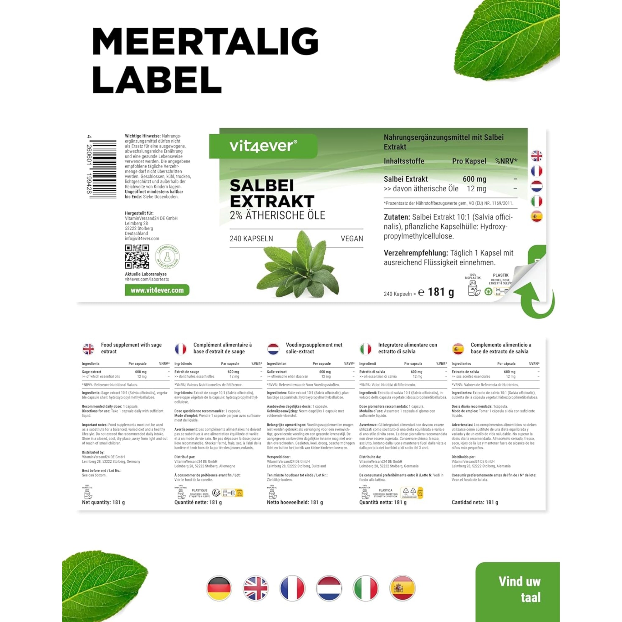 Salbei-Extrakt | 240 Kapseln | Vit4ever
