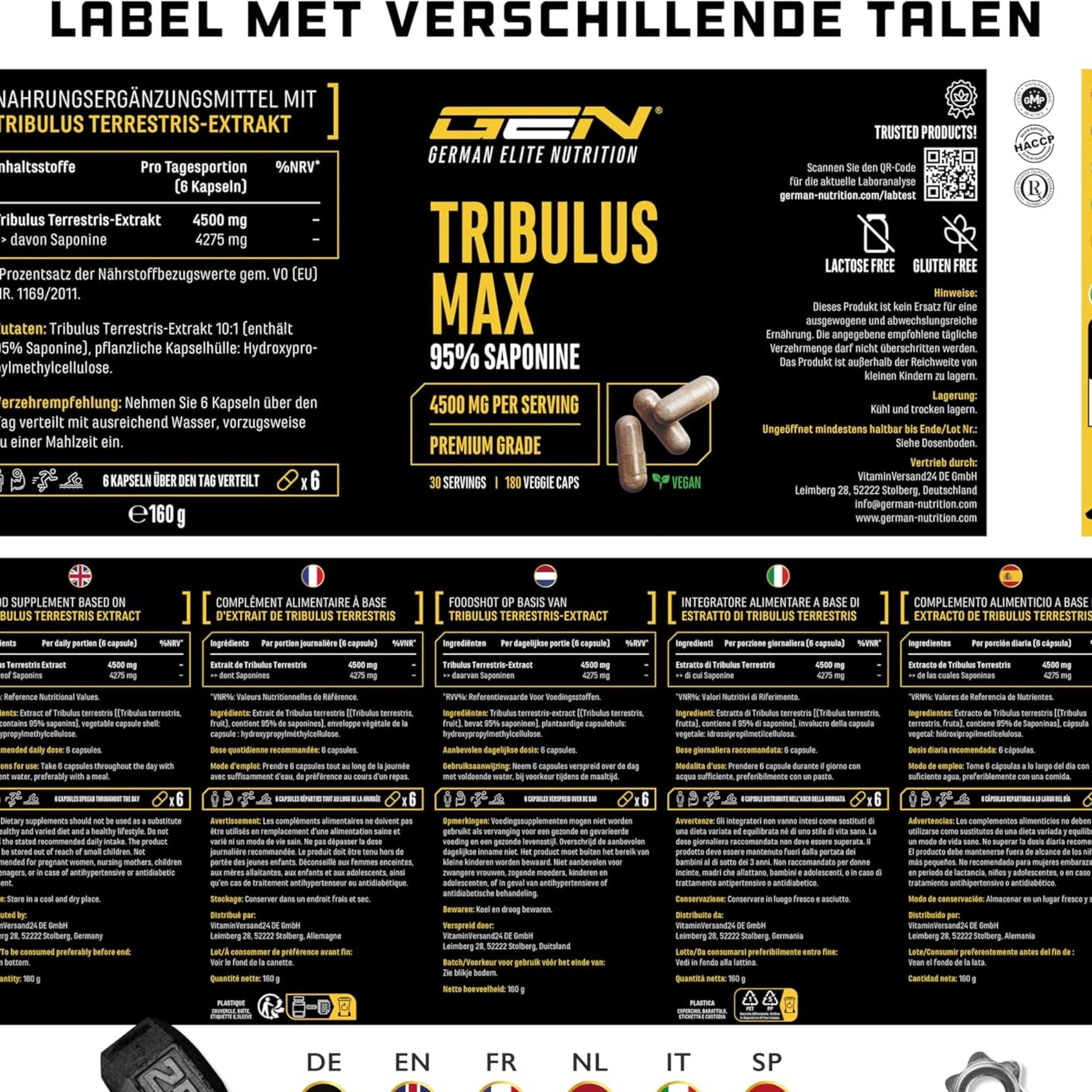 Tribulus Terrestris max meertalig label