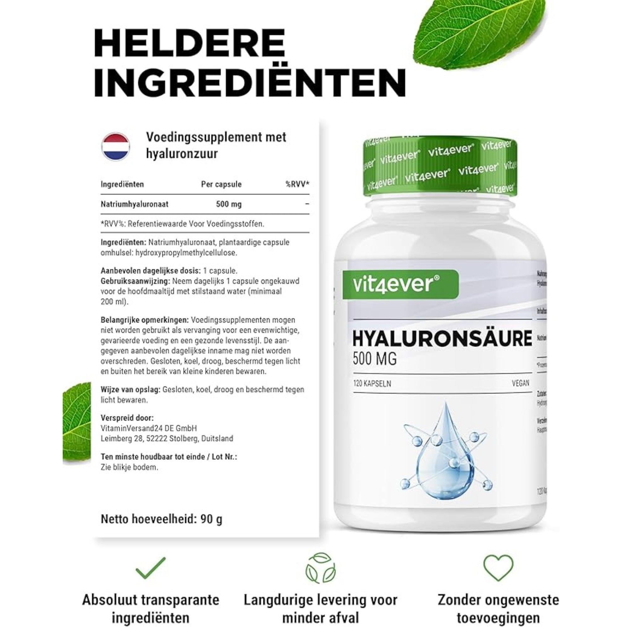 Hyaluronsäure 500 mg pro Kapsel | 120 Kapseln | Vit4ever