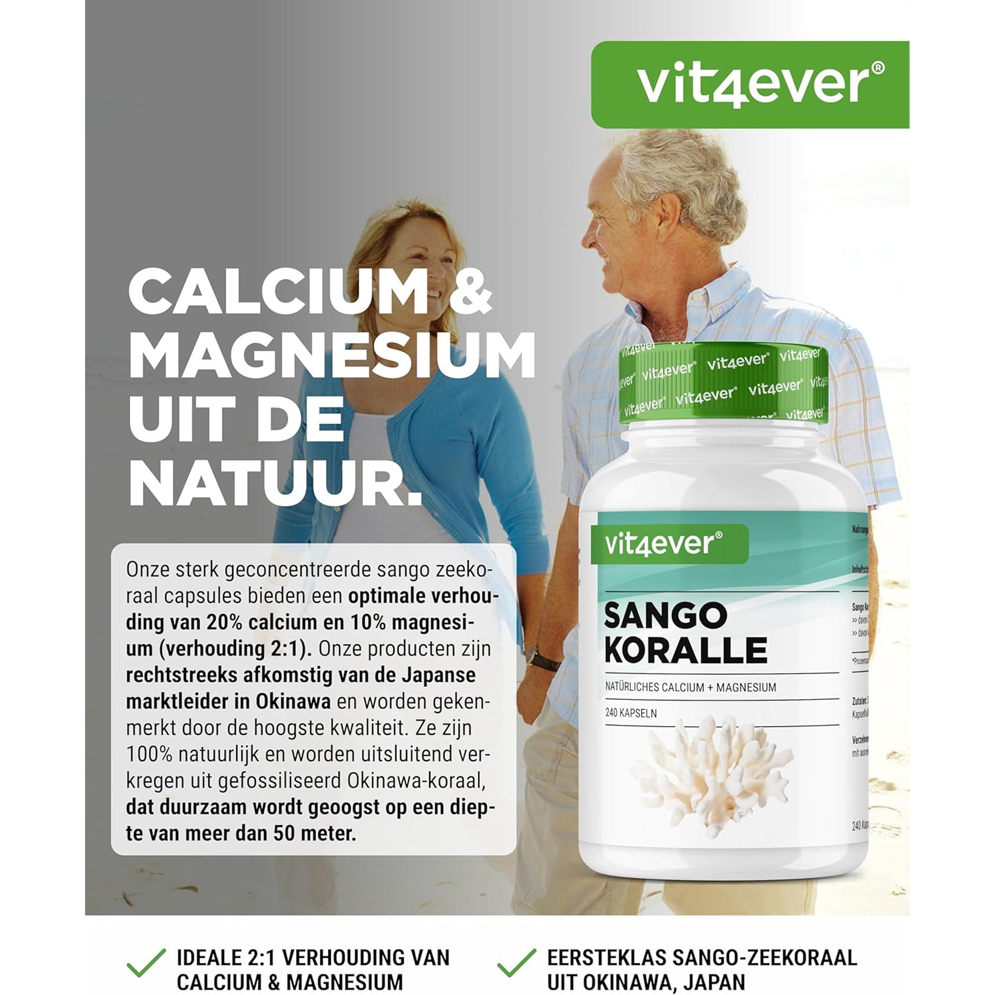 Sango-Meereskoralle (Calcium &amp; Magnesium aus Okinawa) | 240 Kapseln | Vit4ever