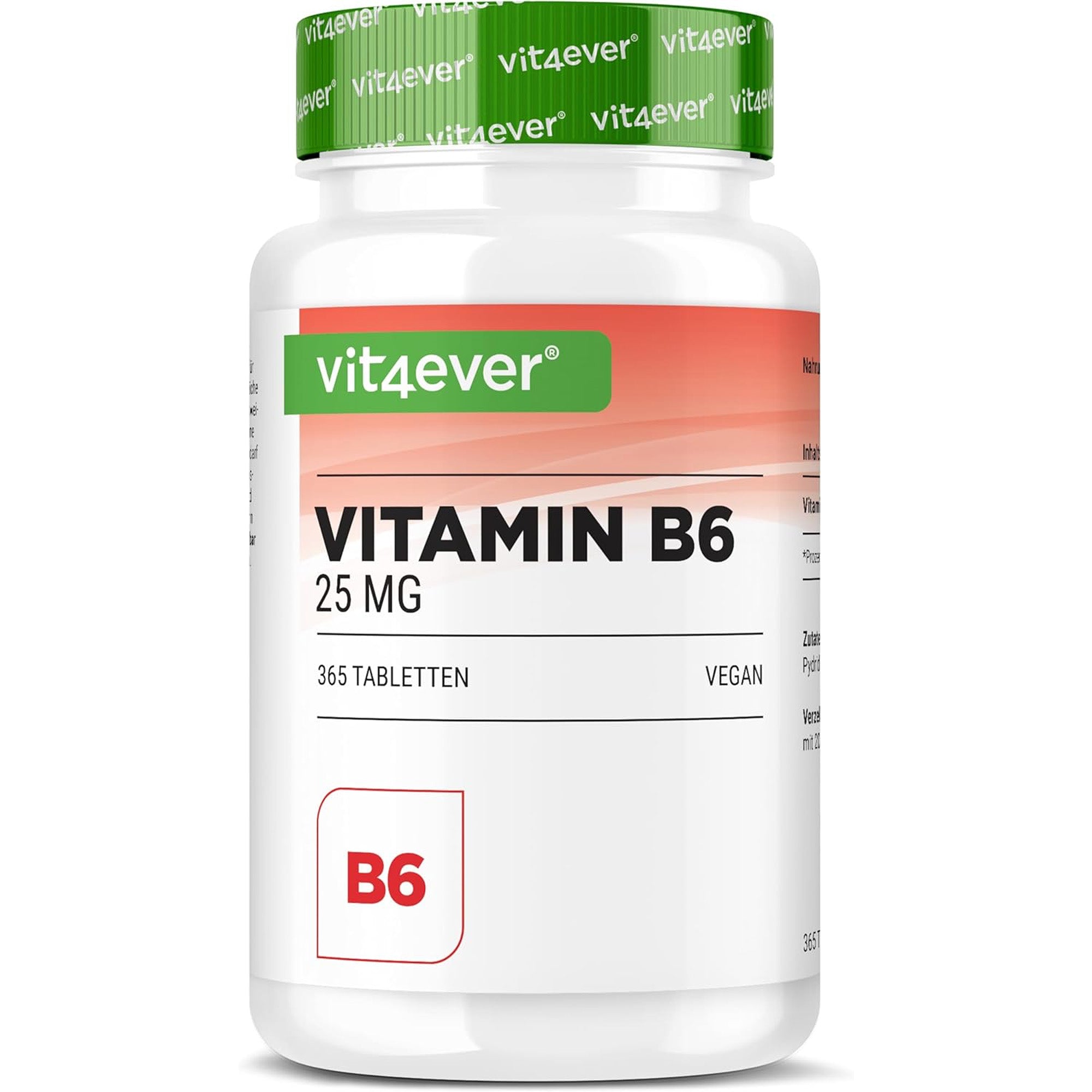Productverpakking van Vit4 Vitamin B6 365 – Hooggedoseerd P-5-P Supplement van Vit4Ever.
